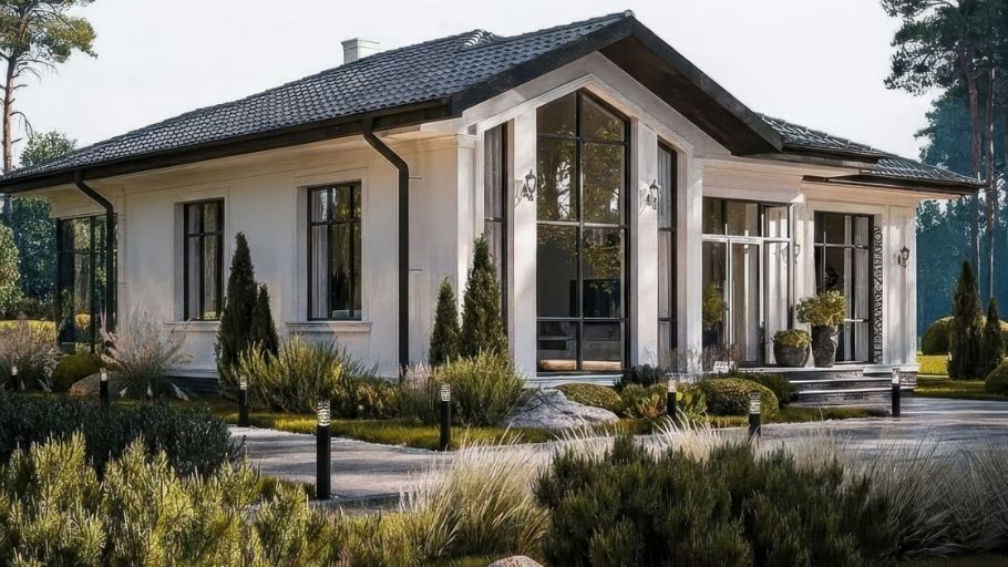 Mẫu biệt thự 1 tầng kiểu Pháp mái Nhật tinh tế