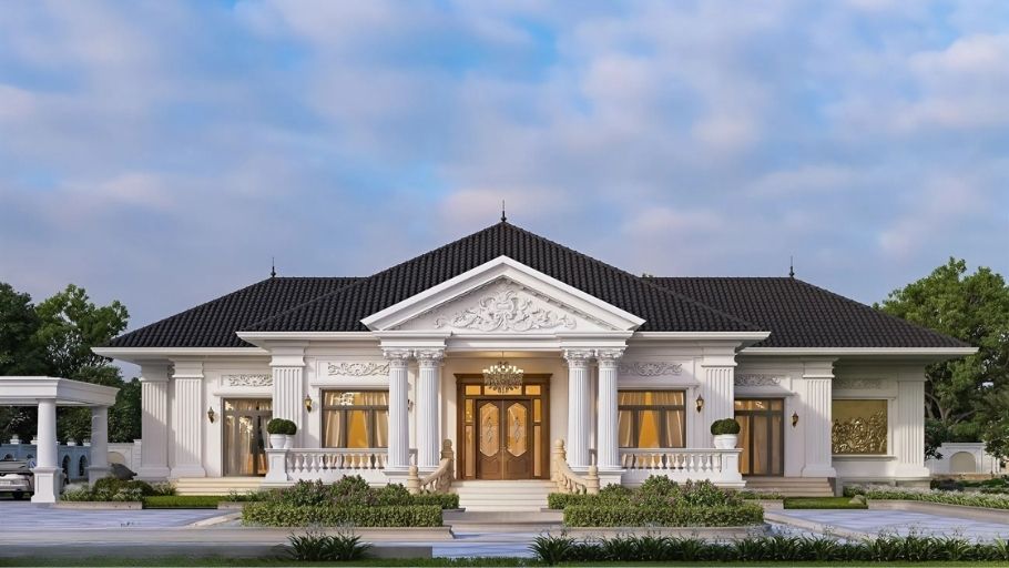 Mẫu biệt thự 1 tầng kiến trúc Pháp hiện đại