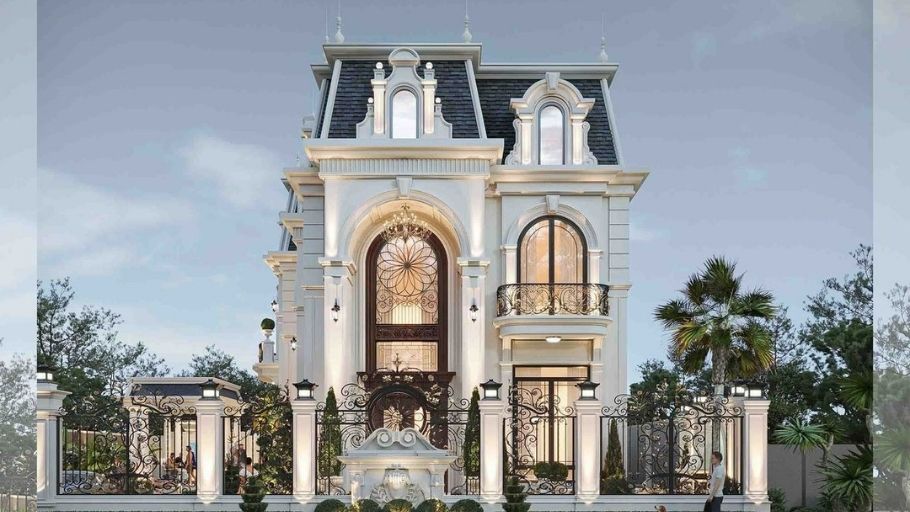 Biệt thự mái Mansard nổi bật với phần mái cao đặc trưng