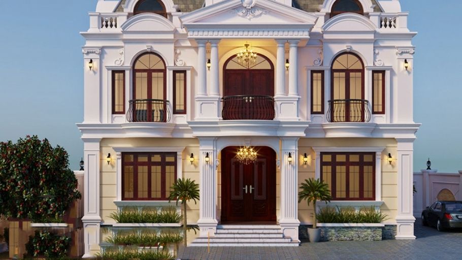 Biệt thự 2 tầng Tân Cổ Điển mái Mansard đặc trưng giúp công trình trở nên sang trọng và đậm dấu ấn kiến trúc châu Âu