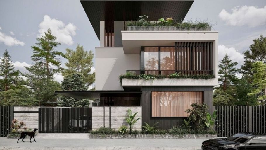 Thiết kế biệt thự 2 tầng 2 mặt tiền Biệt thự 2 mặt tiền sở hữu lợi thế vượt trội về vị trí, thường nằm tại các góc đường hoặc giao lộ nên có tầm nhìn thoáng và khả năng tiếp cận linh hoạt. Thiết kế vì thế cần khai thác tối đa hai hướng mặt tiền để gia tăng hiệu quả thẩm mỹ, đồng thời tối ưu khả năng đón sáng và thông gió tự nhiên. Các mảng kiến trúc được xử lý đồng bộ, tạo điểm nhấn ấn tượng từ nhiều góc nhìn khác nhau. Bên cạnh đó, việc bố trí công năng cũng được tính toán linh hoạt, vừa đảm bảo sự riêng