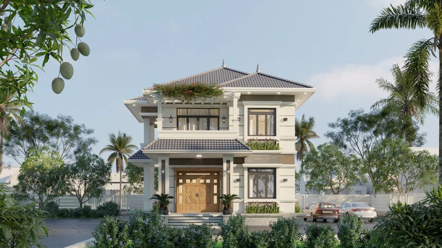 Biệt thự 2 tầng mái Nhật kiểu châu Âu