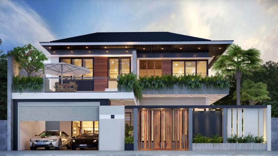 Biệt thự 2 tầng có gara kiểu châu Âu