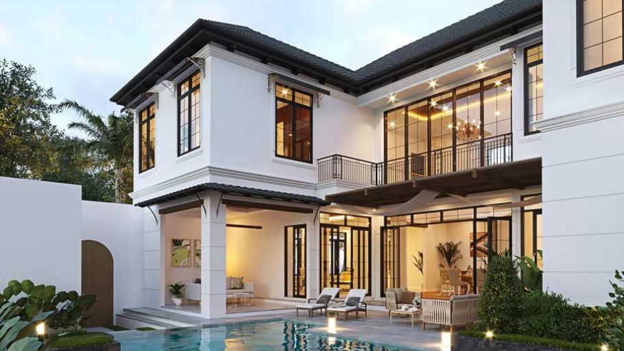 Không gian hồ bơi trong biệt thự kiểu Mỹ