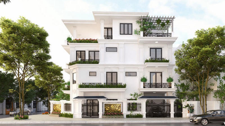 Mẫu thiết kế biệt thự 4 tầng có sân vườn