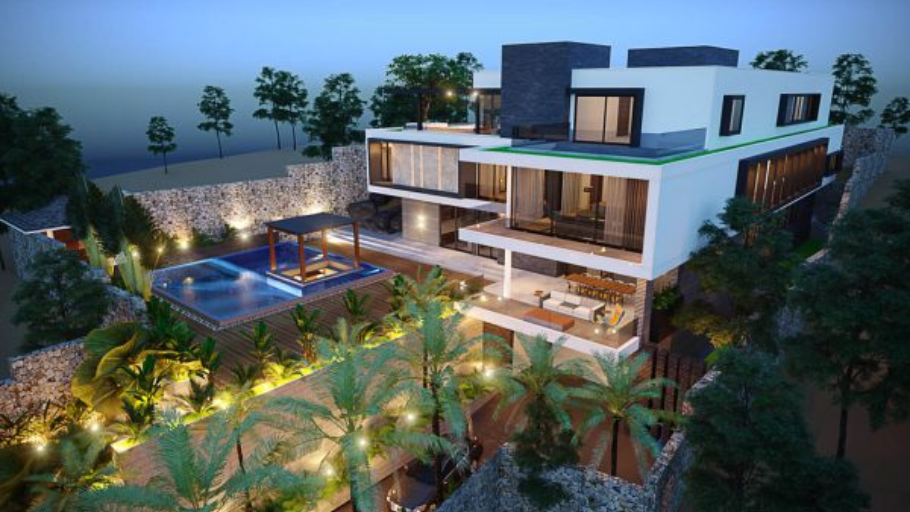 Mẫu thiết kế biệt thự 4 tầng có hồ bơi
