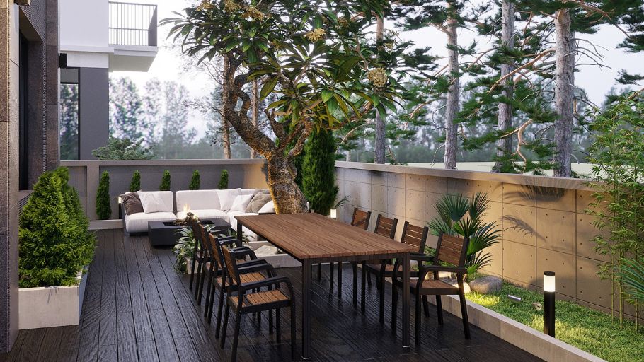 Khu vực ngoài trời bố trí cây xanh hợp lý