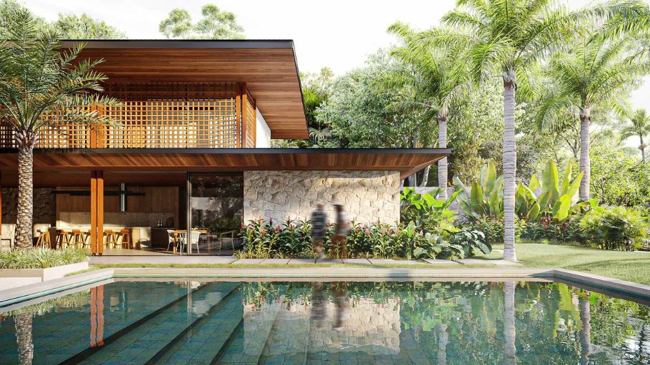 Không gian phòng khách mở trong dự án Modern Tropical