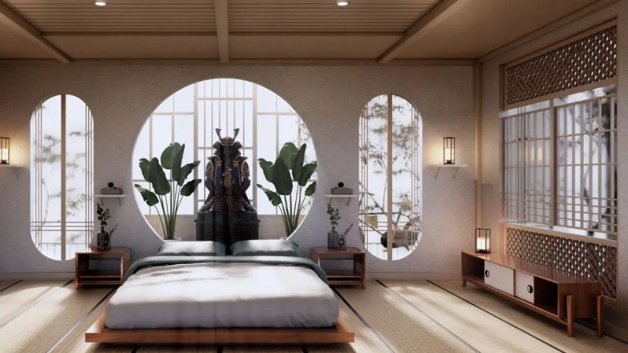 Phòng ngủ Japandi với thiết kế tập trung vào ánh sáng nhẹ và vật liệu tự nhiên
