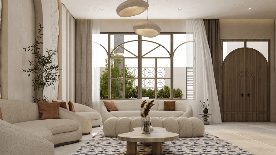 Phòng khách Scandinavian với nội thất sáng màu