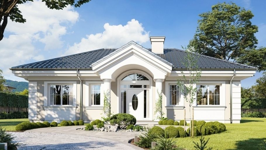 Mặt tiền biệt thự Tân Cổ Điển 1 tầng phong cách tối giản