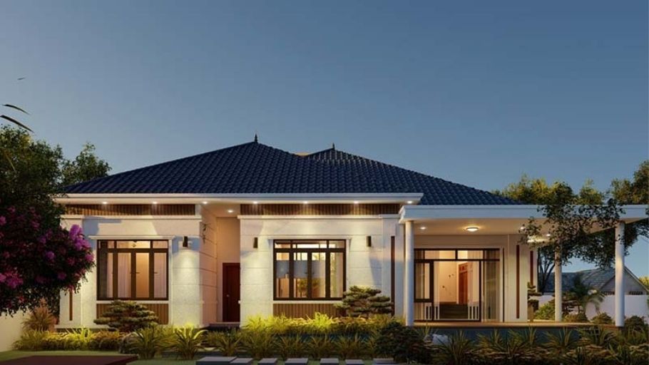 Mẫu biệt thự 1 tầng 2 phòng ngủ mái Nhật