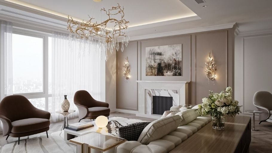 Phòng khách trong biệt thự Tân Cổ Điển hiện đại