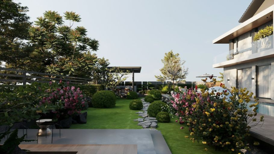 Tại SENDESIGN, mảng xanh được nâng tầm thành một nghệ thuật sắp đặt có tính toán