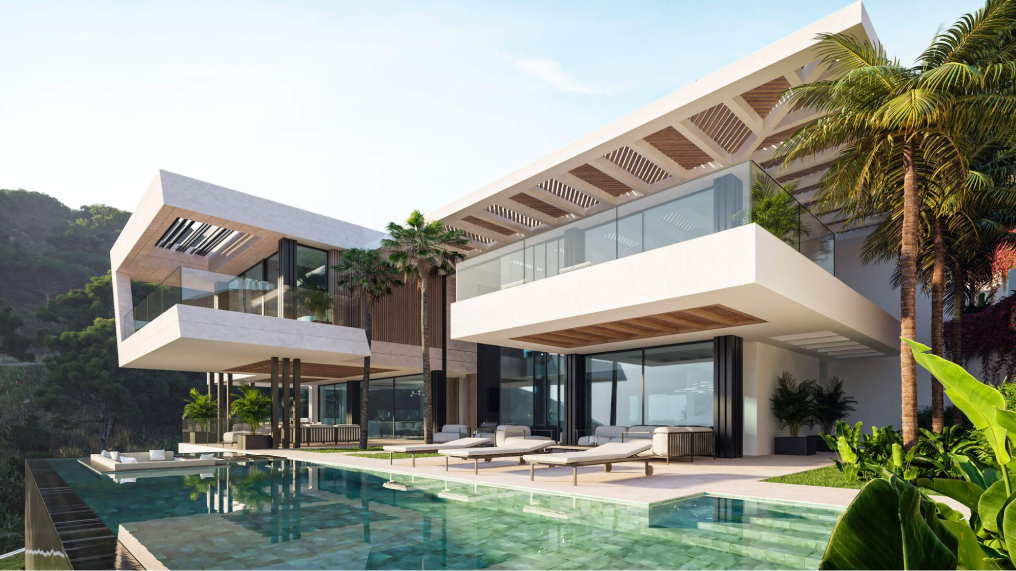 Thiết kế hồ bơi vô cực cao cấp mang lại trải nghiệm thị giác sang trọng, thường áp dụng cho biệt thự view đồi hoặc biển (Nguồn: Internet)