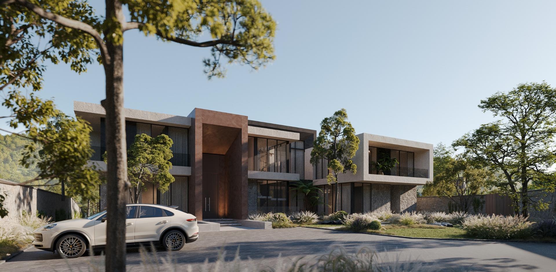 The two-story villa space is arranged openly, harmoniously connecting modern architecture and nature