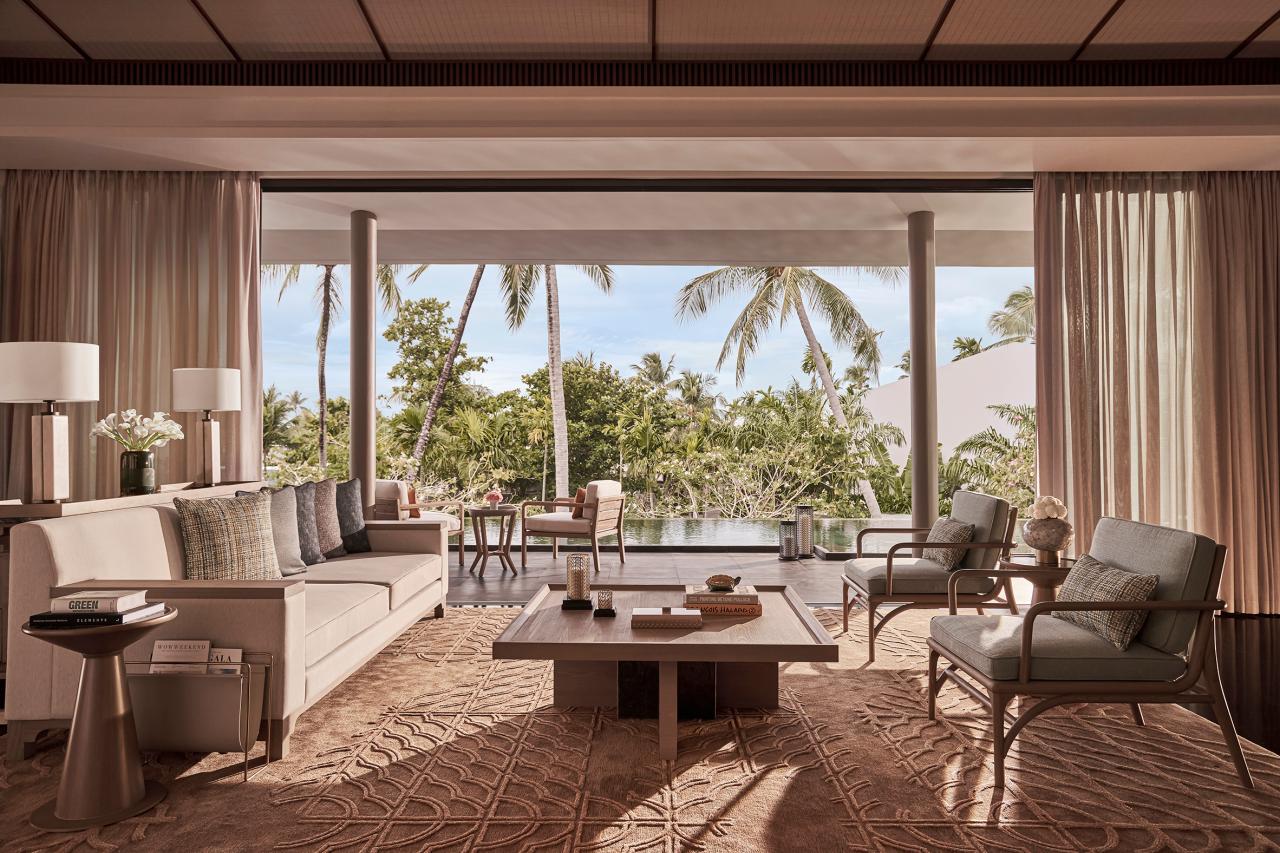 A modern resort villa space with an open design, blending with the blue ocean landscape