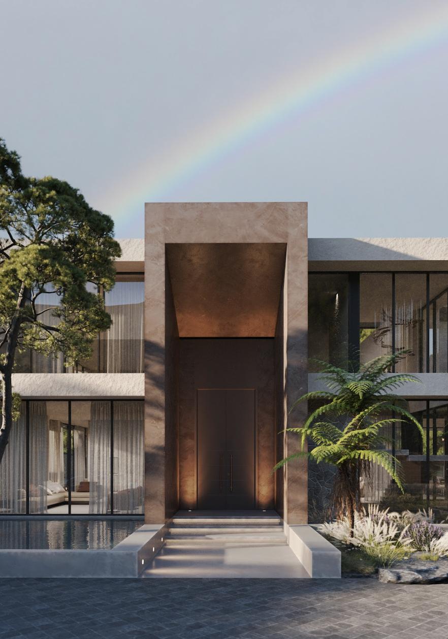 The two-story beachfront villa space with a modern resort style, balancing amenities and tranquility