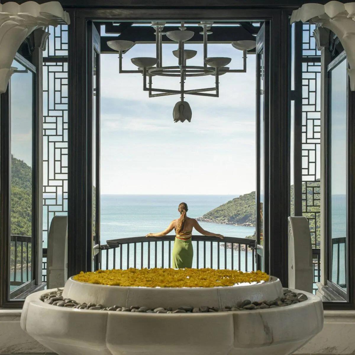 The lobby space and signature architecture at the InterContinental Da Nang resort