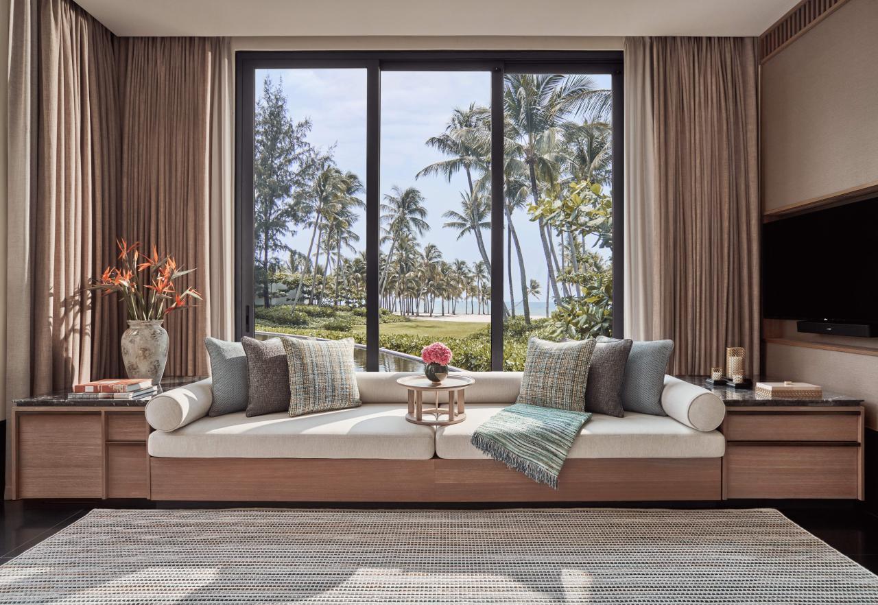 High-end resort villa architecture harmoniously combining modern interiors and nature