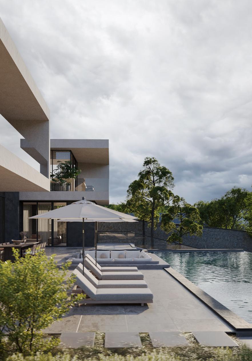 The two-story Lakeside Residence beachfront villa architecture designed by SENDESIGN with modern forms, harmoniously connecting the living space and the natural landscape