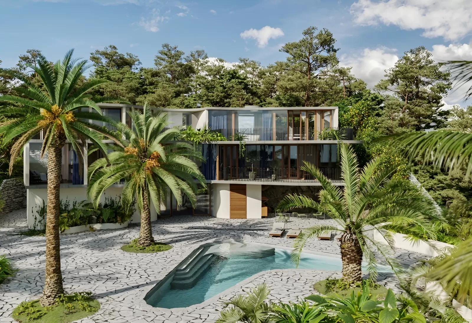 Multi-story beachfront villa architecture helps expand the living space and enhance the high-end resort experience