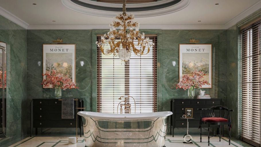 A Fire-element villa balances neutral tones with red accents, creating a striking yet harmonious beauty. (Image source: Internet)
