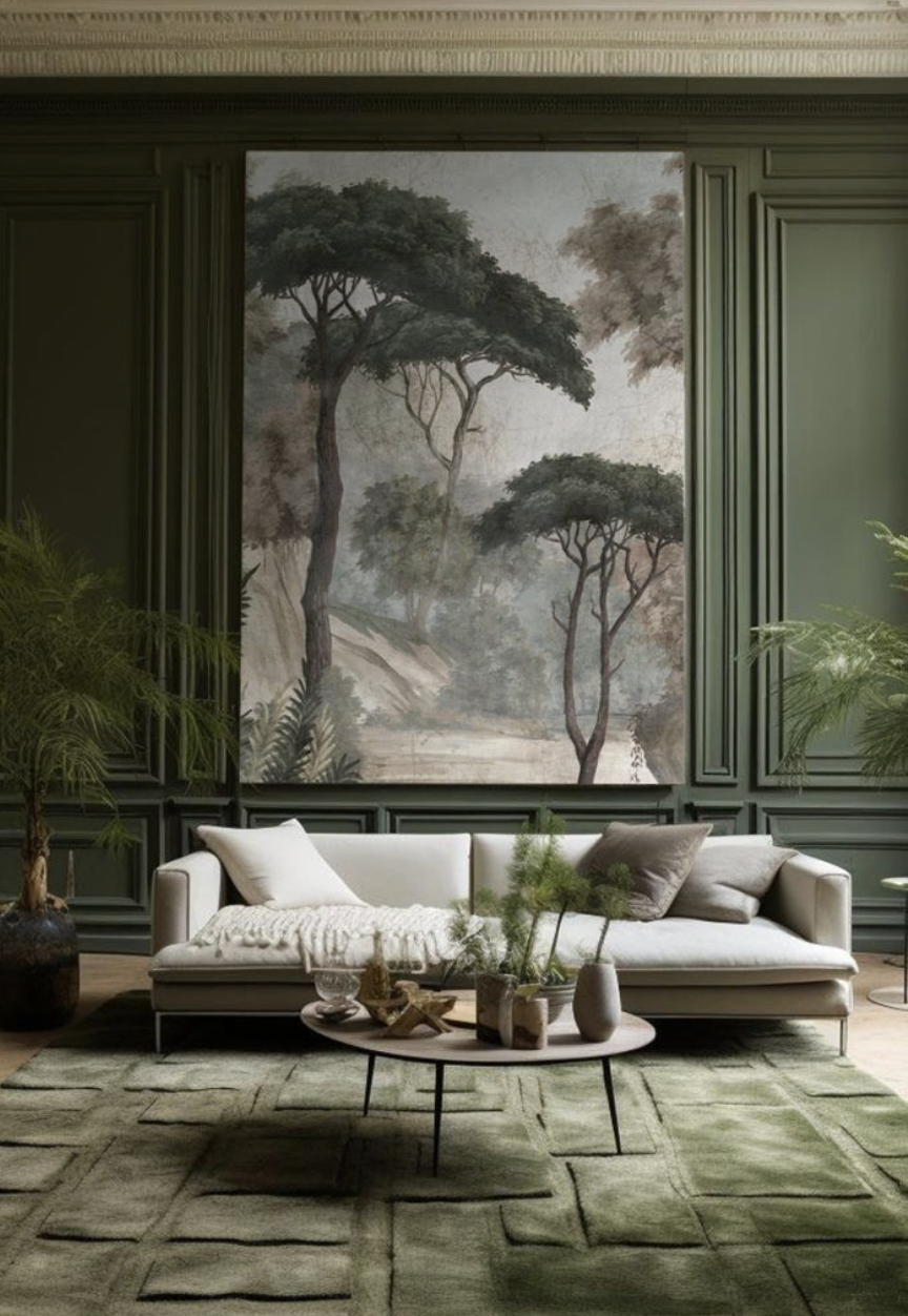 Thiết kế phòng khách Art Deco kết hợp gam màu trầm, vật liệu bóng và họa tiết hình học, mang đến vẻ đẹp tinh tế, hiện đại. (Nguồn hình: Internet)