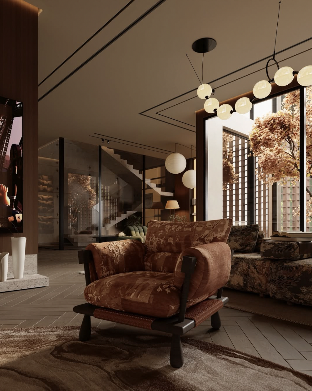 Eclectic combines contrasting patterns such as modern geometry and classical motifs to create a lively, artistic visual focal point. (Image source: Internet)
