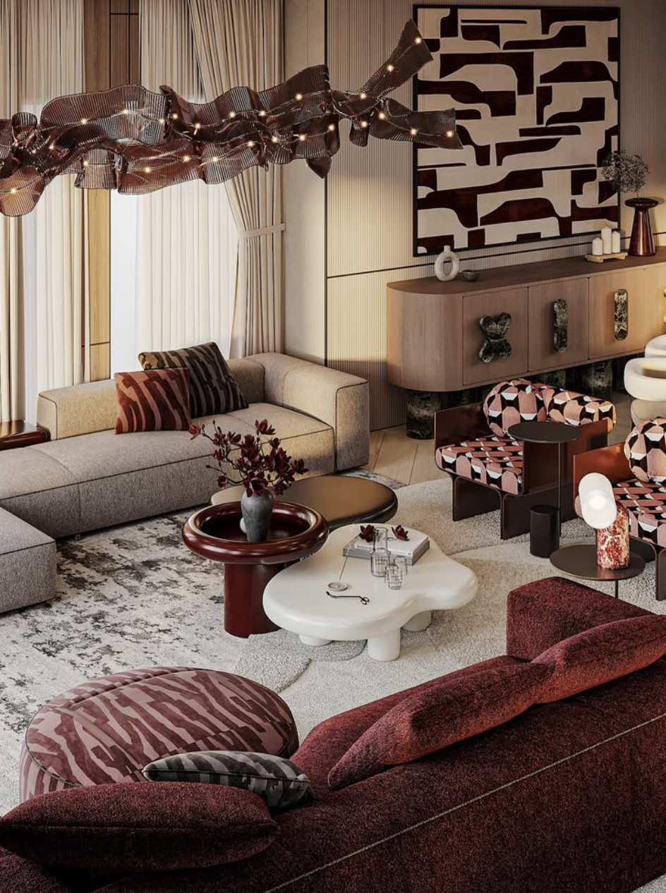 An Eclectic living room combines color, furniture, and multi-style artwork to create a personality-filled, artistic space. (Image source: Internet)