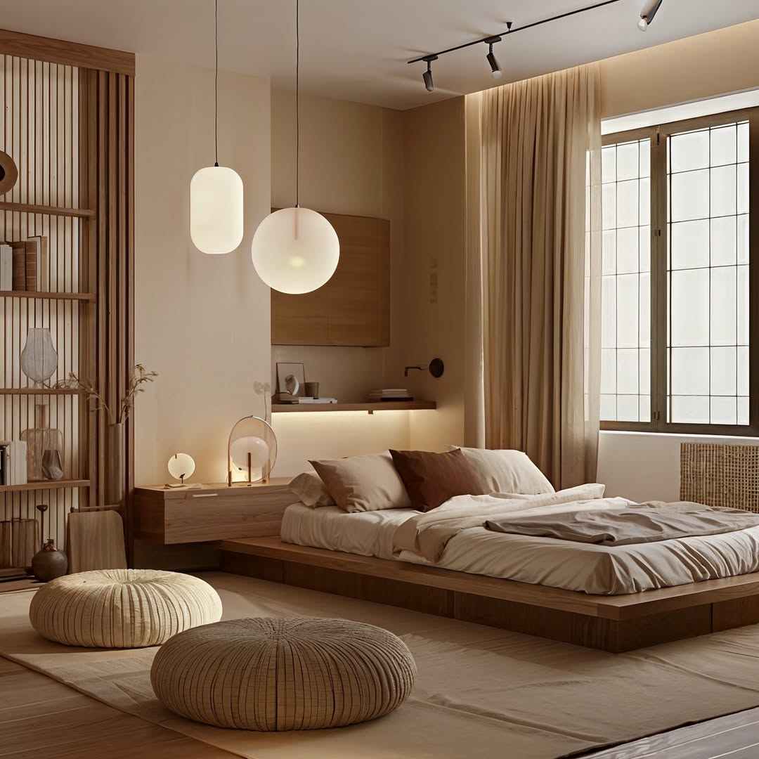 Giường bệt phong cách Nhật kết hợp cùng chăn ga linen mềm mại