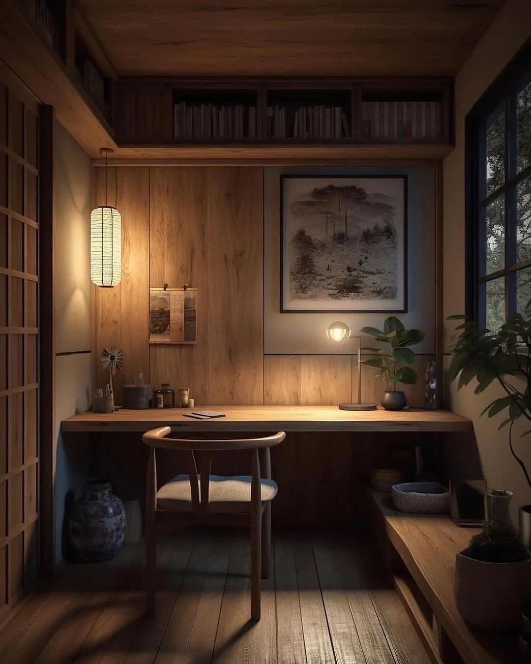Một cành cây khô hay chậu bonsai nhỏ đủ làm bừng sáng góc phòng.