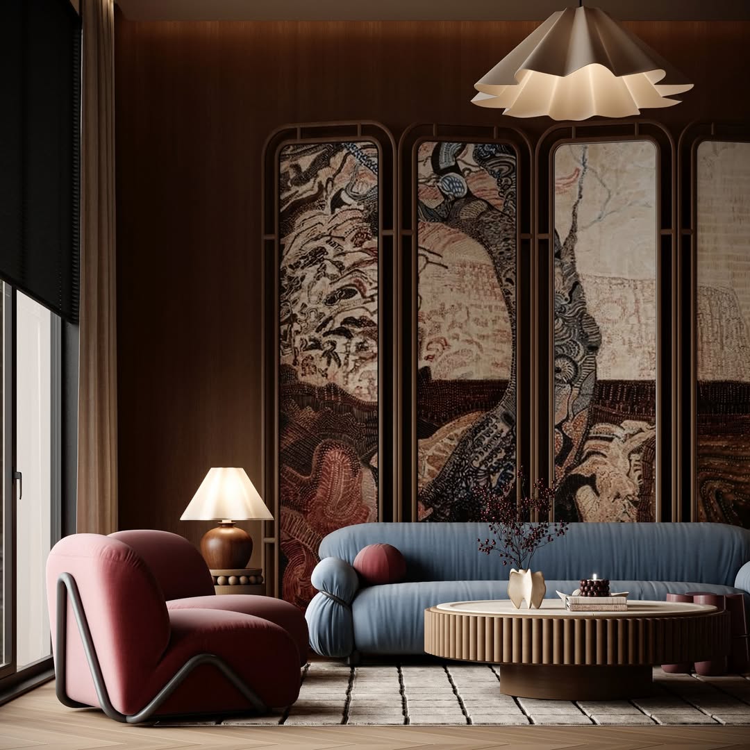 The bold combination of vivid accent colors on a neutral base highlights the homeowner's personality.