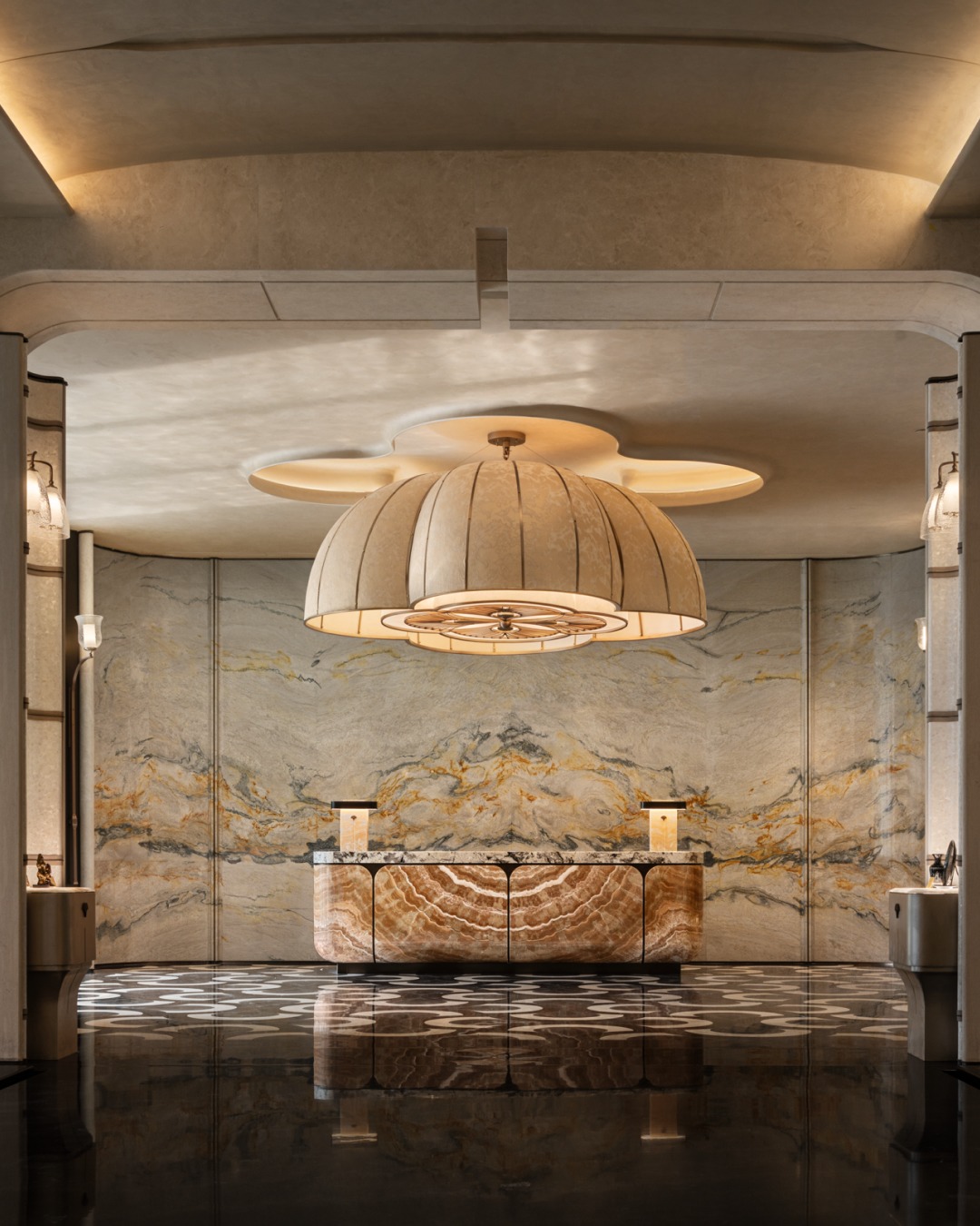Free curves breaking away from traditional standards create appeal for a Contemporary space.