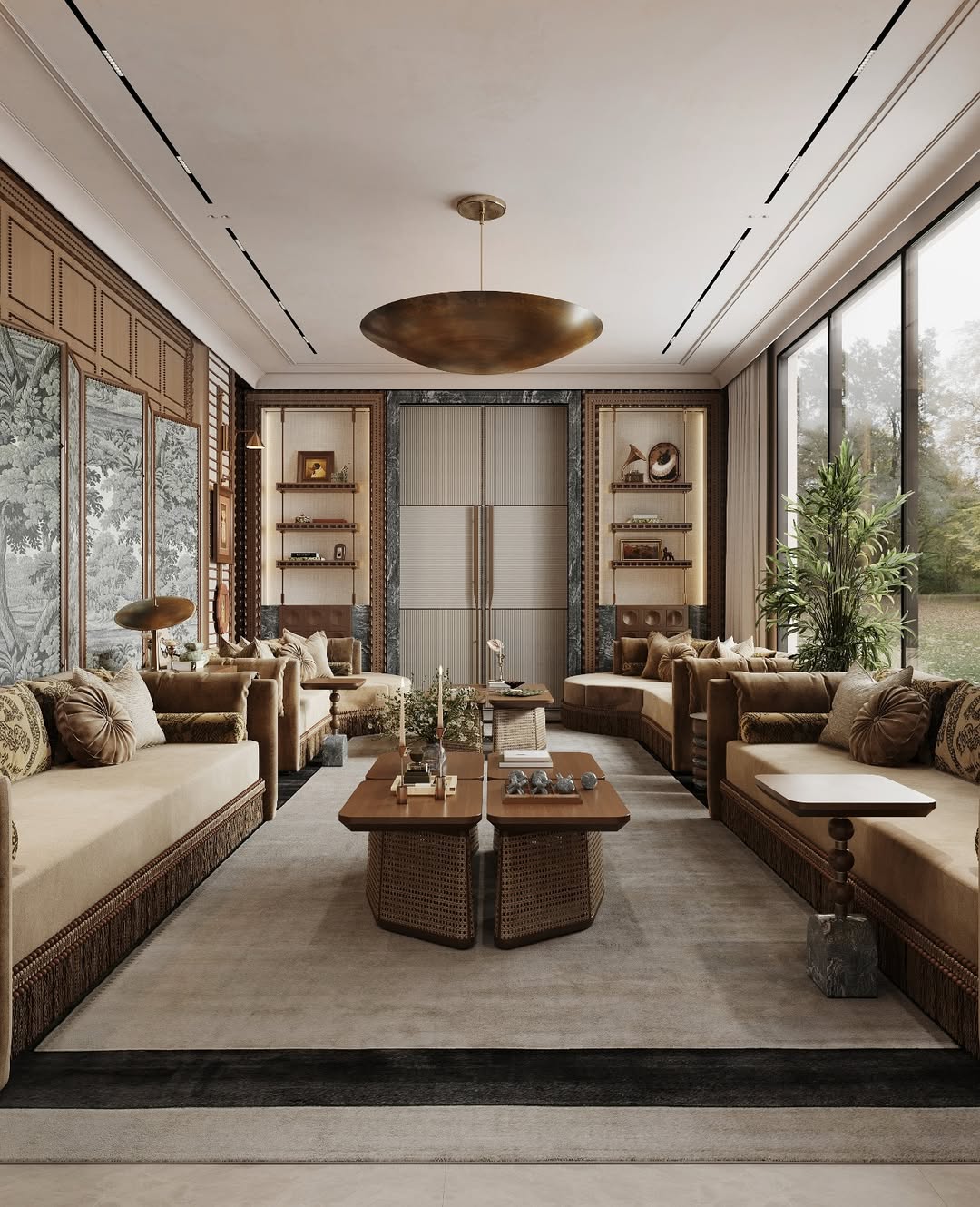 The refined interplay between ancient European architecture and modern life in a Neo Classic space.