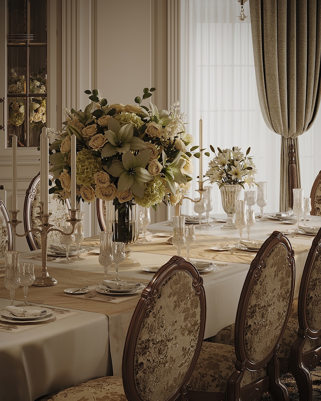 A cozy Neo Classic dining space that still exudes the homeowner's authoritative character.