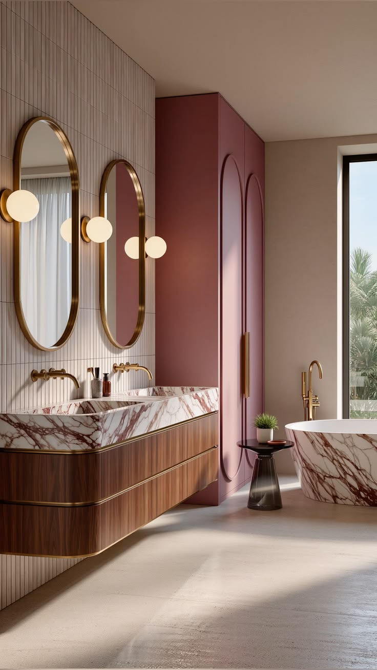Gold-plated metal, mirror glass, and crystal create an extremely strong light-catching effect for the space.