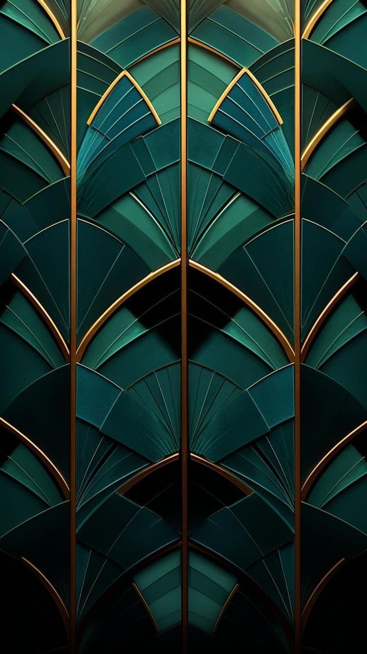 Repeating patterns and forms bring splendid drama to an Art Deco living room.