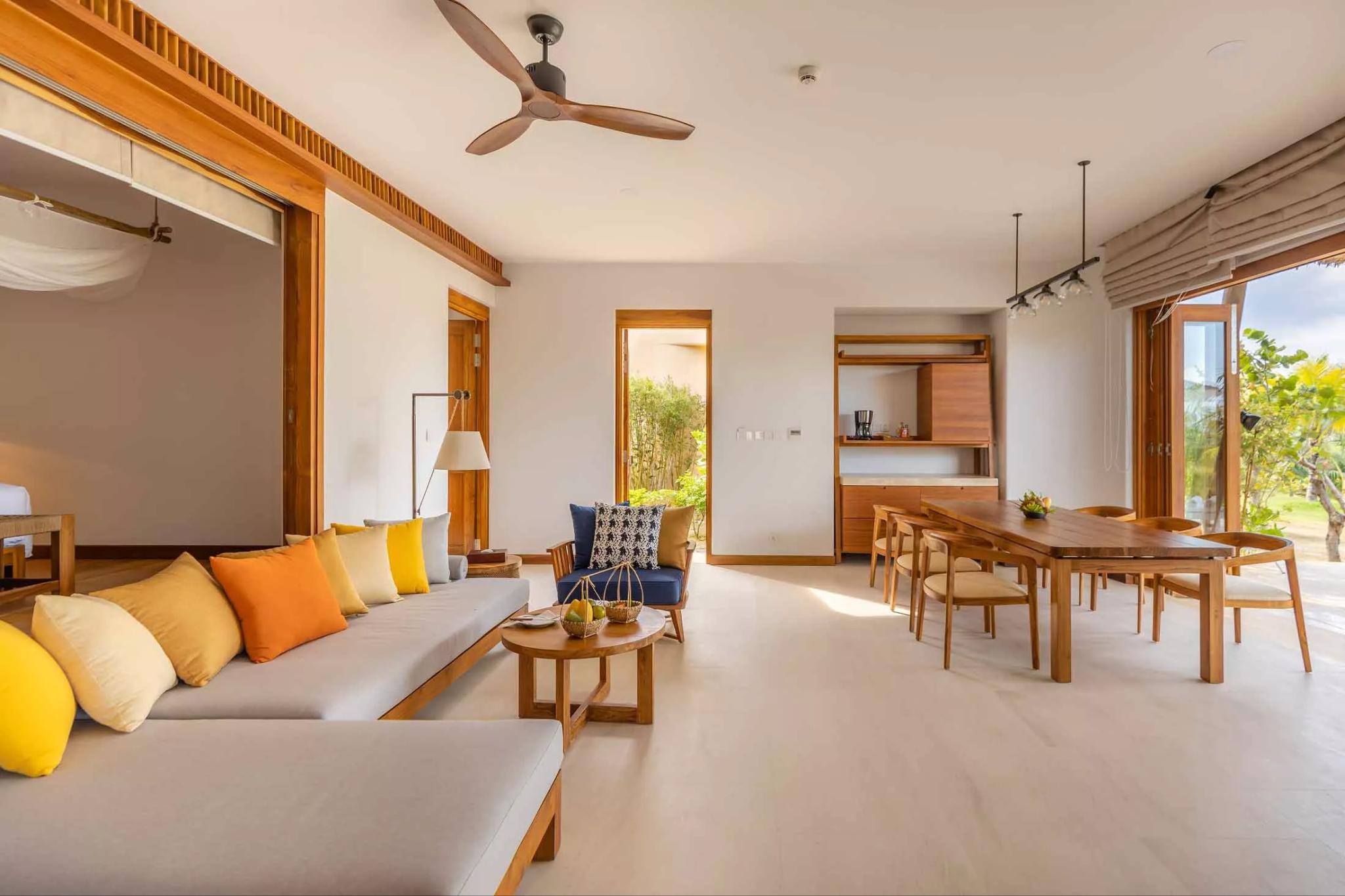 A minimalist beach villa design focusing on function, comfort, and connection with nature