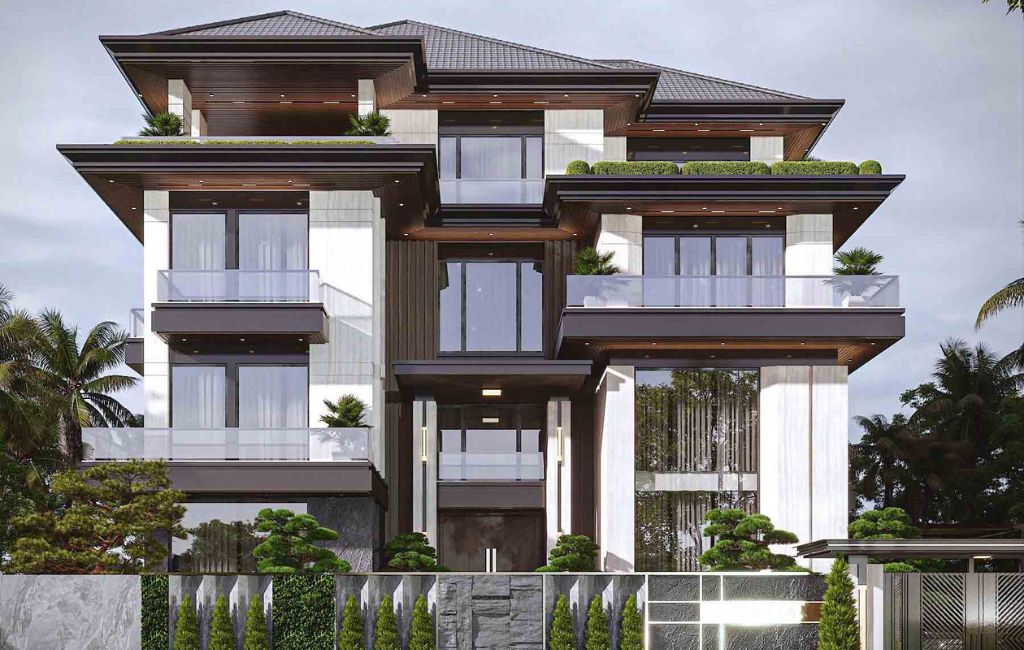 The perfect combination of architecture and nature in a captivating 4-story townhouse villa design. (Source: Internet)