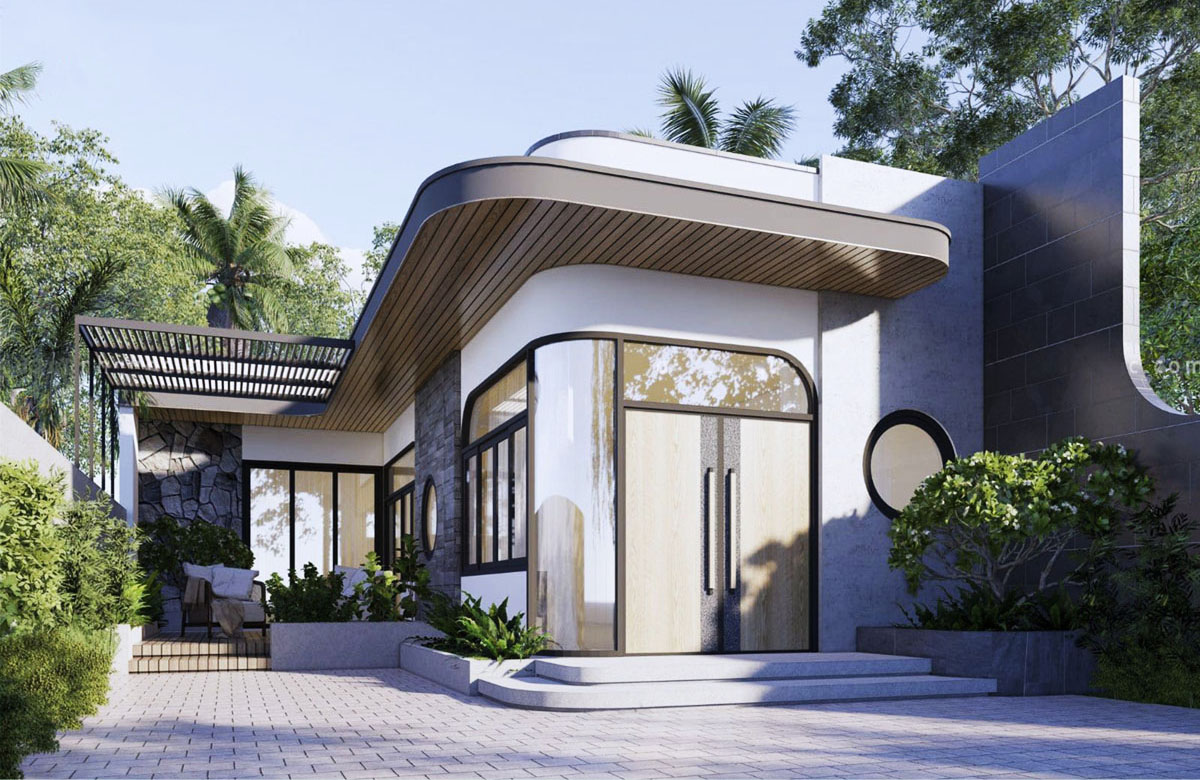 A refined, impressive living space in an 8m-facade townhouse villa design with unique design lines. (Source: Internet)
