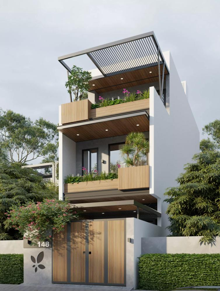 The perfect combination of architecture and nature in a captivating 3-story townhouse villa design. (Source: Internet)