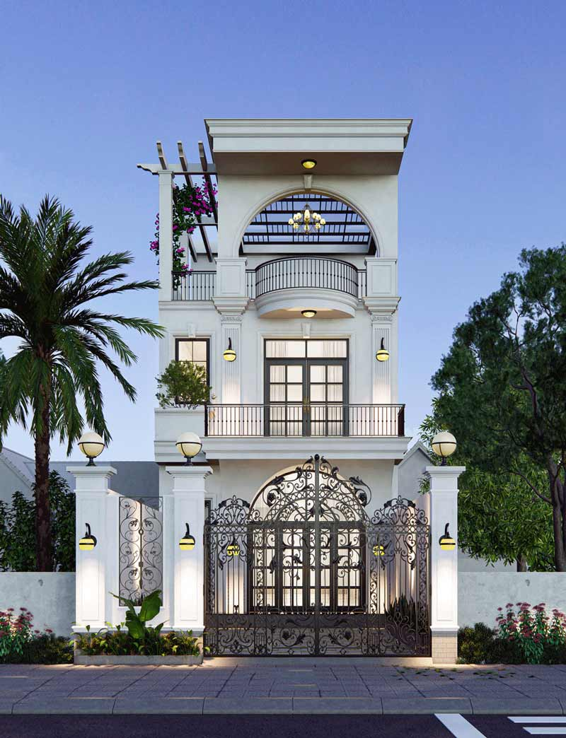 Top-tier architectural artistry brings a classical, noble beauty to a Neoclassical townhouse villa design. (Source: Internet)