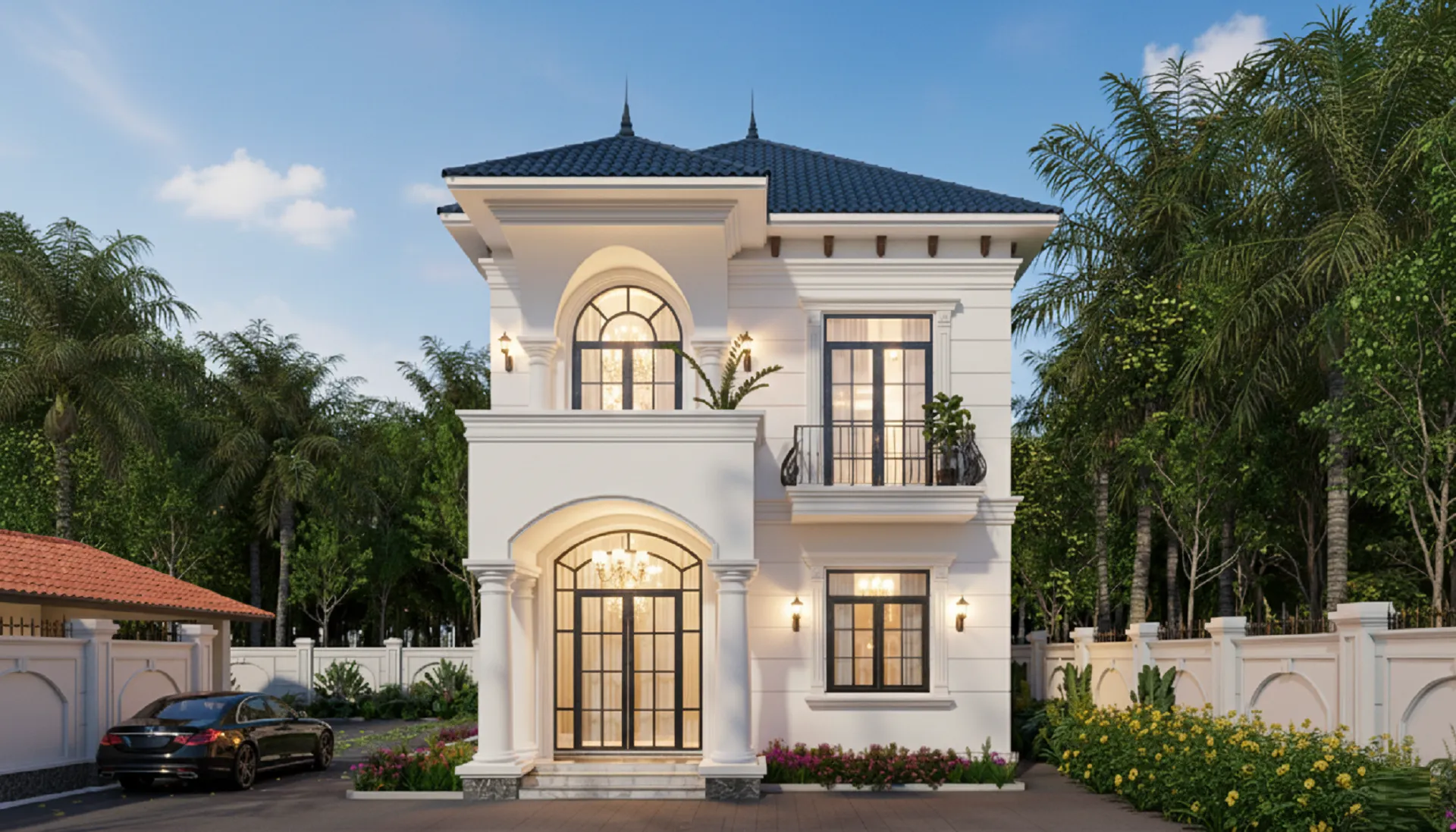 Refinement and grace radiate from a Neoclassical 2-story townhouse villa design. (Source: Internet)