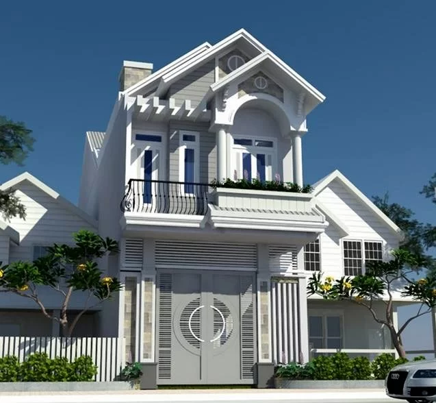A harmonious, comfortable living space in a 2-story townhouse villa design with impressive architecture.