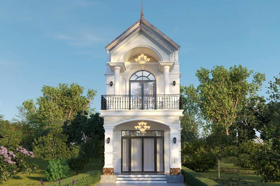 Refinement and grace radiate from a 6m-facade townhouse villa design with a captivating arched roof. (Source: Internet)