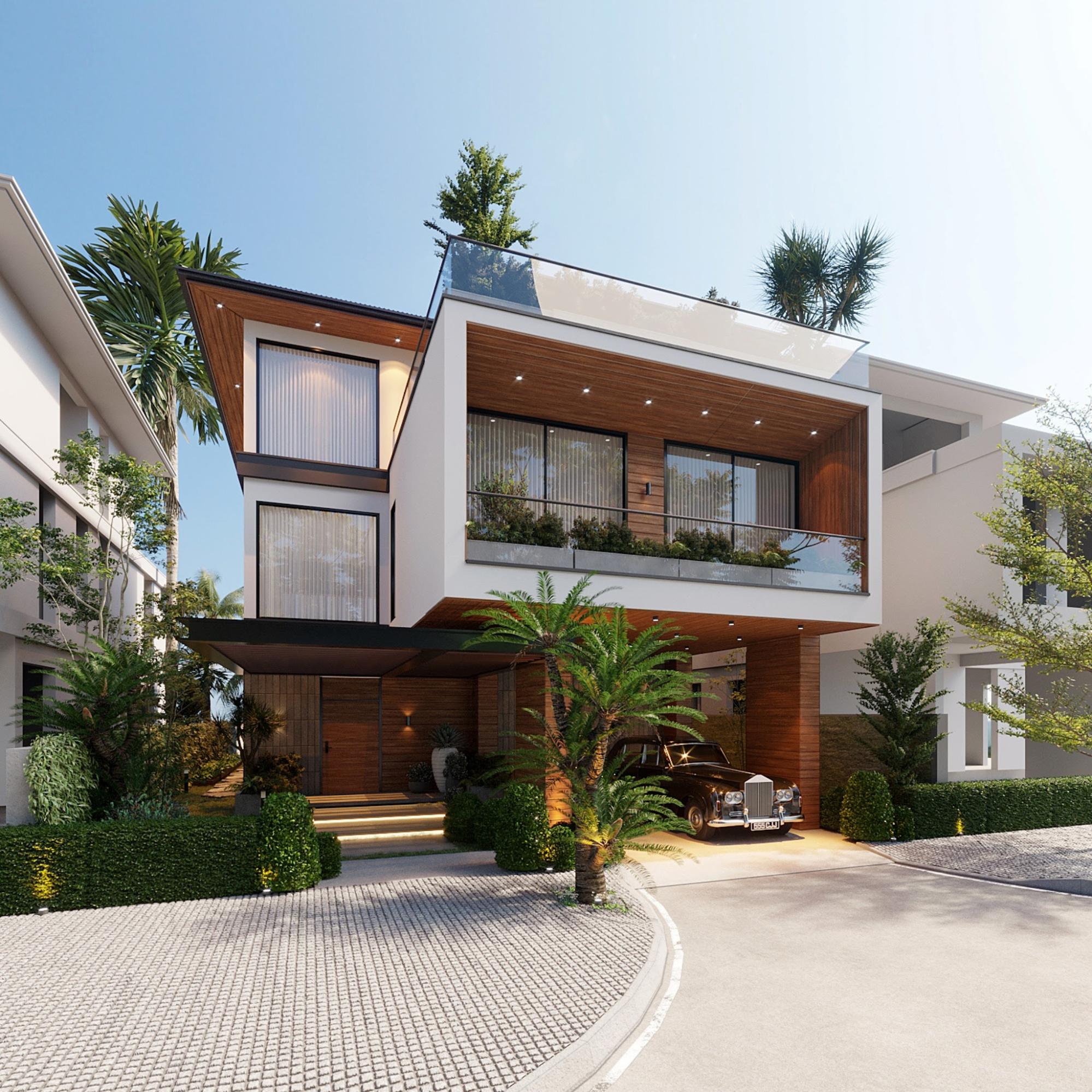 The ideal, luxurious living space of a Modern Luxury townhouse villa design with an open layout.
