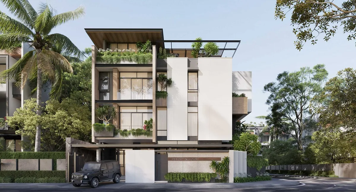 An upscale green living space in a Modern townhouse villa design with a spacious rooftop. (Source: Internet)