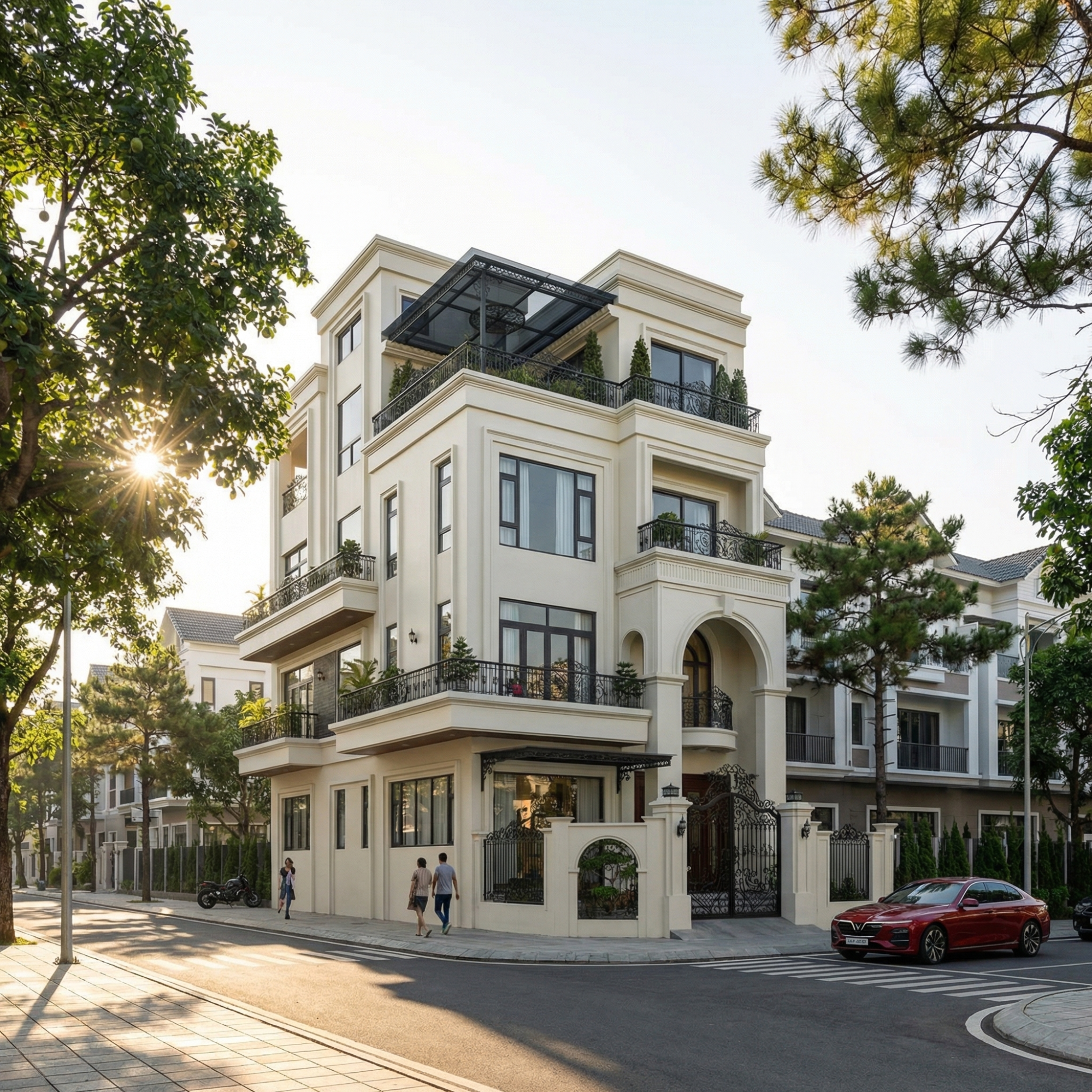 A green, luxurious, and comfortable living space in a most impressive 4-story townhouse villa design. (Source: Internet)