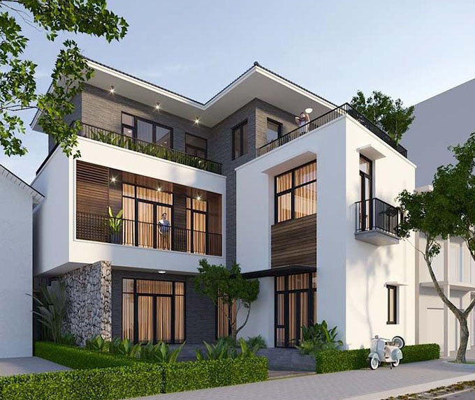 The perfect combination of strong forms and green space in a luxurious 8m-facade townhouse villa design. (Source: Internet)